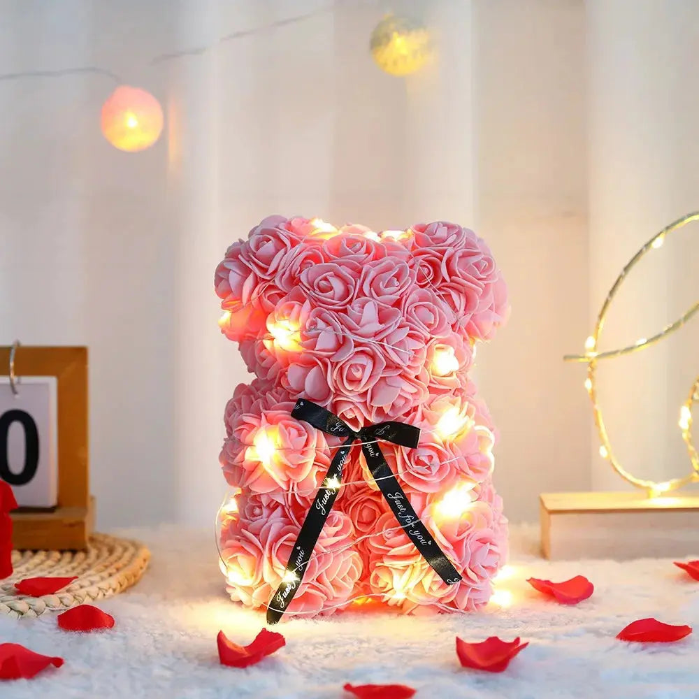 25cm Artificiel Teddy Rose Fleur Ours avec Boîte Romantique Saint-Valentin Cadeau Petite amie Femmes Anniversaire Fête de mariage Fournitures Cadeau pour fille - Soldes-ShopOnline