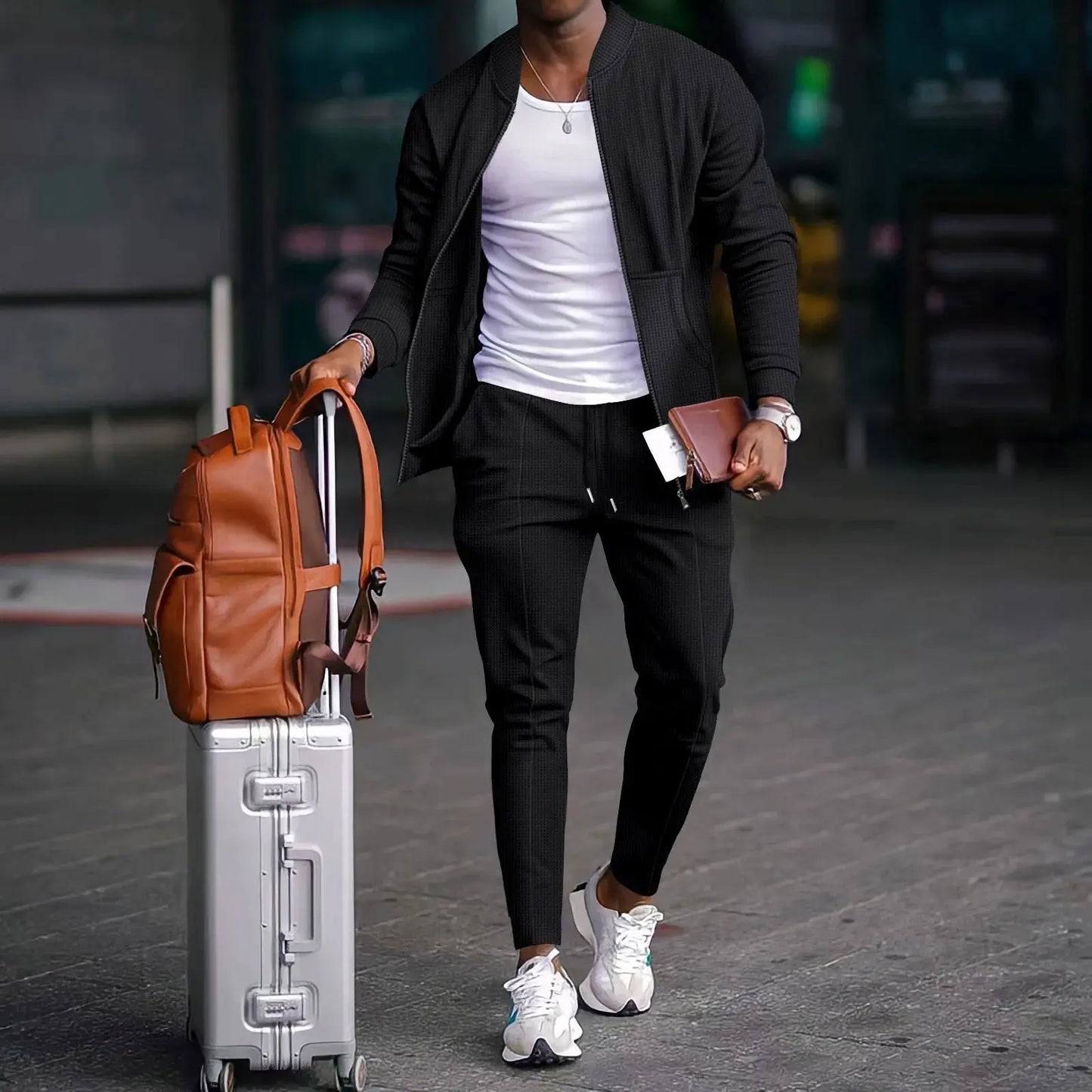 2025 nouveau printemps et automne hommes stand collar couleur unie Waffle pantalon complet deux costumes pour hommes vêtements pour hommes ensemble décontracter chics classe d’été pour homme - Soldes-ShopOnline
