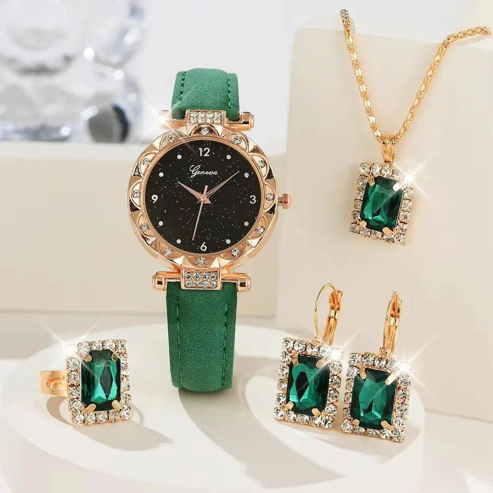 Womens Watches 5Pcs Set Luxury Rhinestone Women Fashion Elegant Wristwatch Quartz Watch For Girl WristWatch Bracelet Gift Soldes-ShopOnline