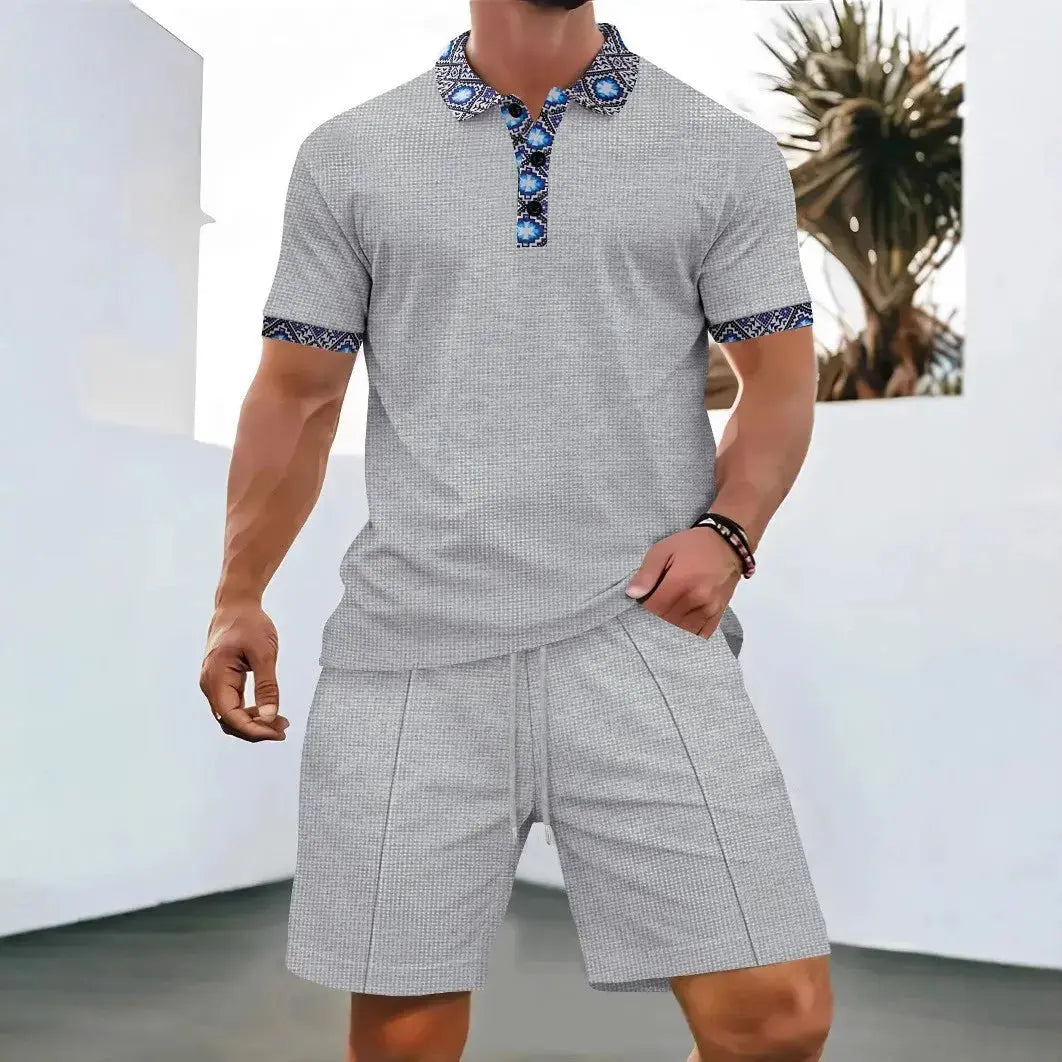 2025 Hommes nouvel été Waffle couleur unie zip-up revers costume à manches courtes shorts deux ensembles ensembles chill short polo zip pour hommes décontracter classe chics - Soldes-ShopOnline