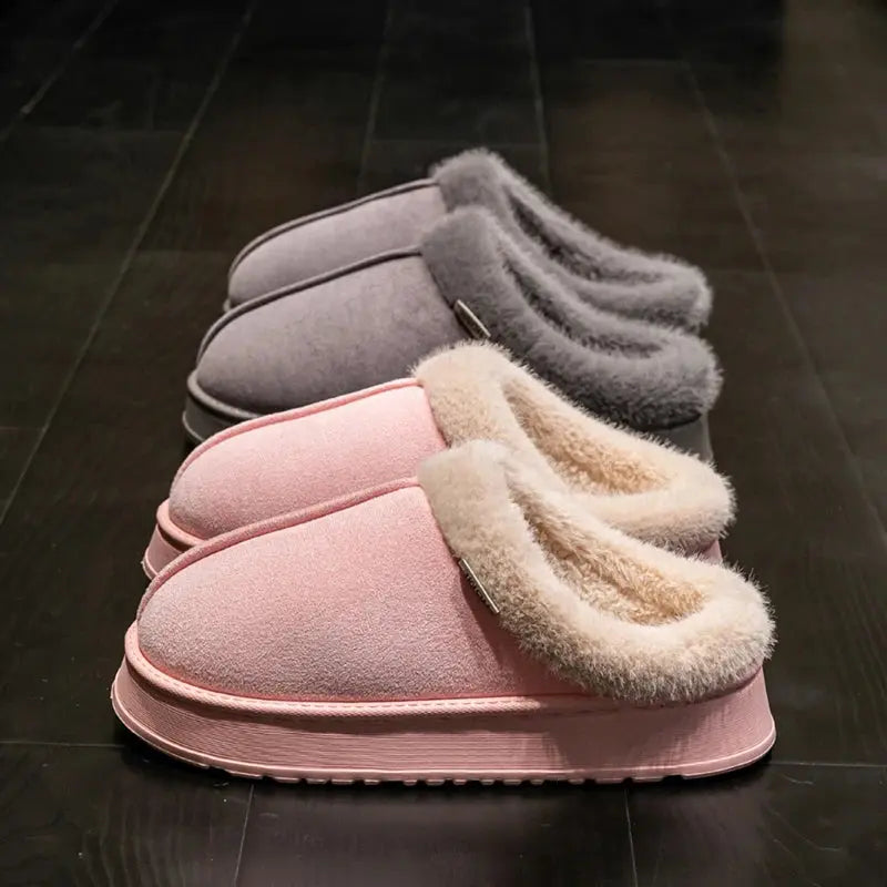 Nouvelles pantoufles moelleuses pour Femmes d'hiver avec semelle épaisse pour l'intérieur antidérapant et la chaleur à la maison avec doublure en fourrure à Prix Discount - Soldes-ShopOnline