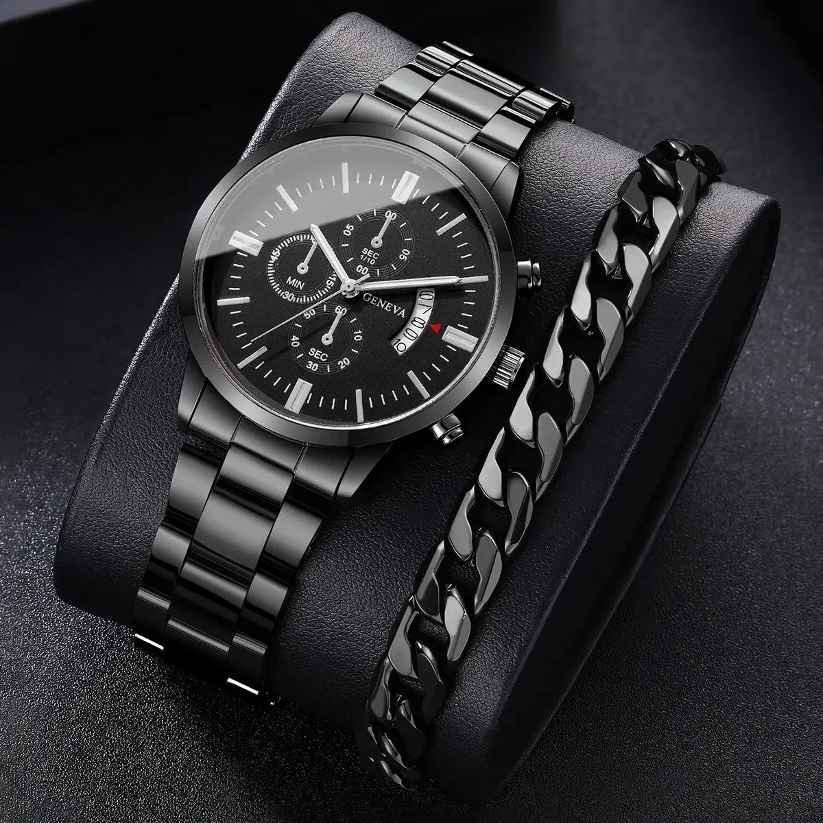 2PCS Mode Hommes Montres d'affaires Calendrier masculin Montre à quartz + Bracelet Garçons / Hommes idée de cadeau à Prix Discount - Soldes-ShopOnline