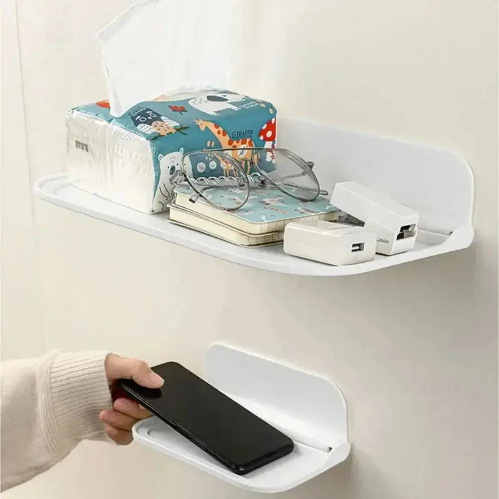 Étagère murale pliante pour économiser de l'espace Support de rangement pliable Support de téléphone sans perforation Plateau de rangement pour routeur Wifi Organisateur de salle de bain chambre enfants chambre adultes - Soldes-ShopOnline