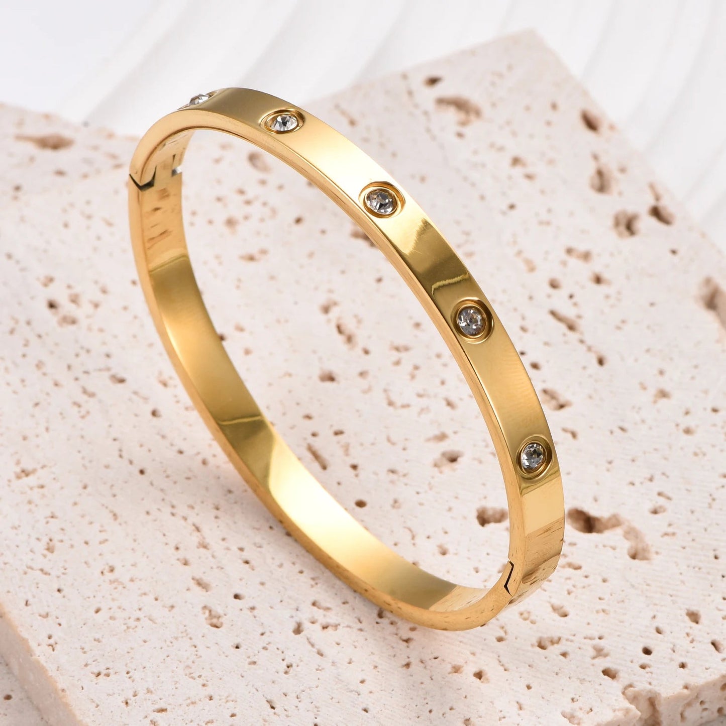 6mm Wide Exquisite Zircon Openable Bracelet for Women ,Stainless Steel Polished Bangle Bracelets,Girl Jewelry Gifts Soldes-ShopOnline