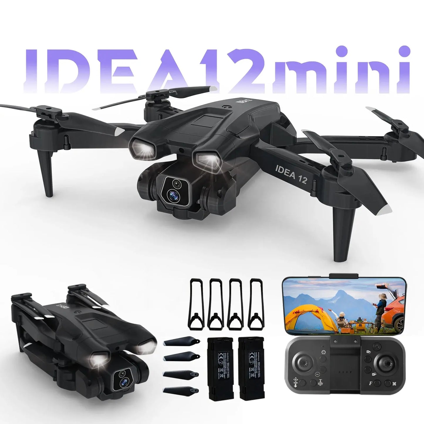IDEA12 mini Drone 1080P HD Caméra 2 Batteries RC Quadcopter 2.4G WiFi FPV Flux optique pour enfants Cadeau RC HD vidéos - Soldes-ShopOnline