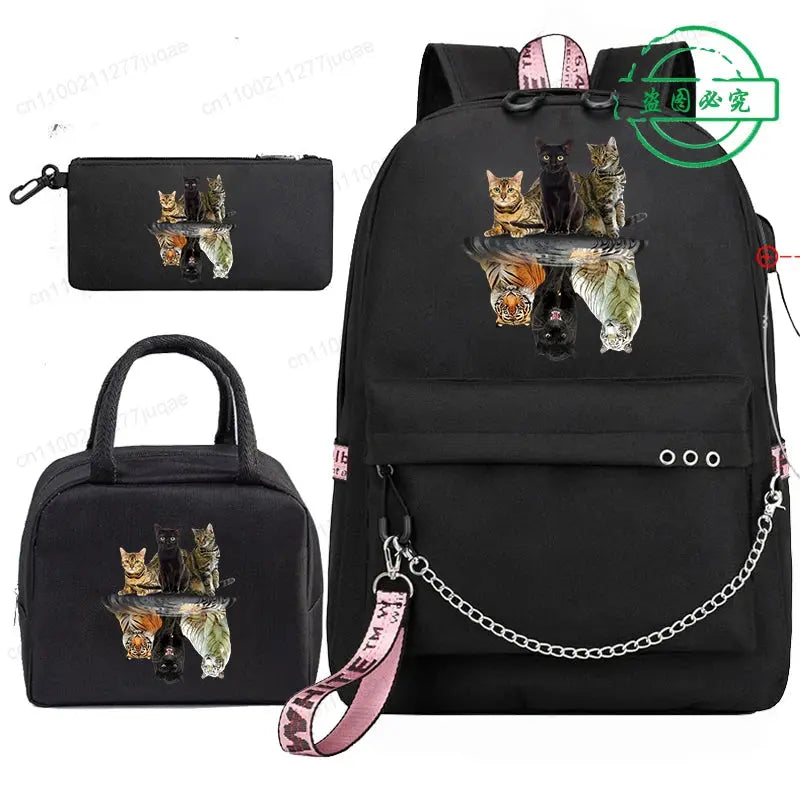 Sac de voyage Sacs à dos Sac d'école pour adolescents Chat drôle Anime Enfants Sac à dos Garçon Fille Sac à dos Sac d'école Sacs à pique-nique Sacs à dos 3pcs - Soldes-ShopOnline