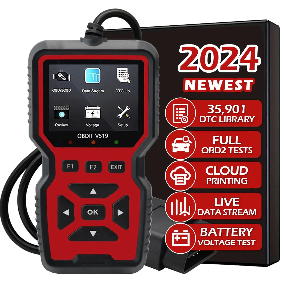 Lecteur de code d'outil de diagnostic de scanner OBD2 de voiture, scanner de code de défaut de moteur de testeur de tension de voiture, outil de diagnostic de testeur de charge V519 - Soldes-ShopOnline