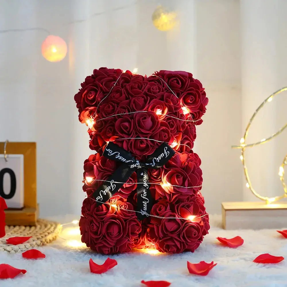 25cm Artificiel Teddy Rose Fleur Ours avec Boîte Romantique Saint-Valentin Cadeau Petite amie Femmes Anniversaire Fête de mariage Fournitures Cadeau pour fille - Soldes-ShopOnline