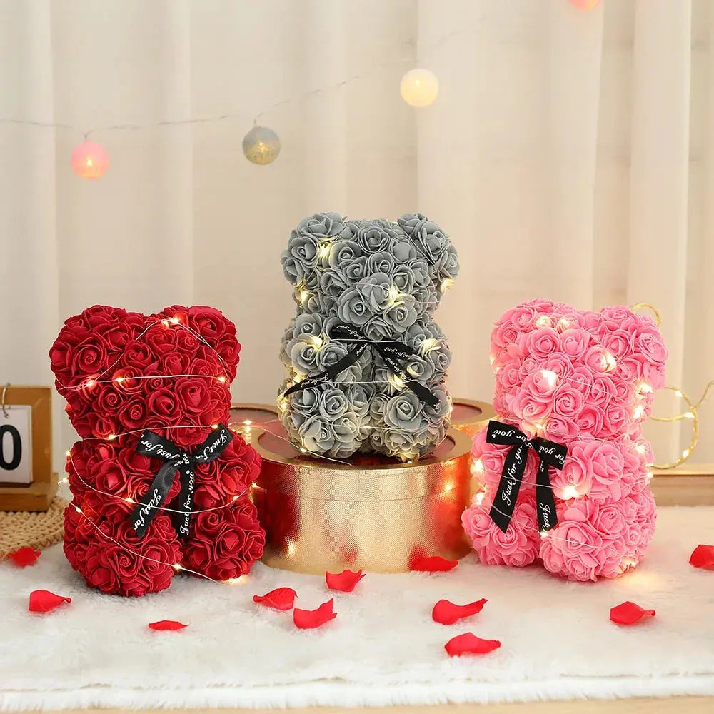 25cm Artificiel Teddy Rose Fleur Ours avec Boîte Romantique Saint-Valentin Cadeau Petite amie Femmes Anniversaire Fête de mariage Fournitures Cadeau pour fille - Soldes-ShopOnline
