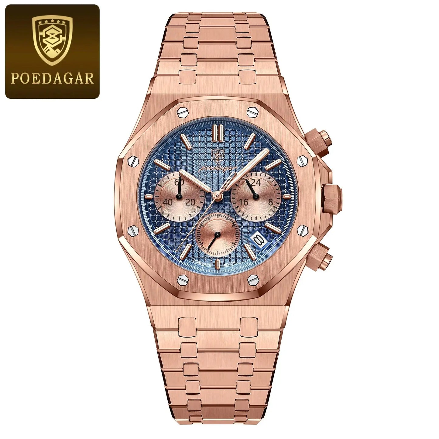 POEDAGAR Montres de luxe d’origine pour hommes Chronographe de date Montre à quartz en acier inoxydable Montre-bracelet étanche à la mode lumineuse pour homme - Soldes-ShopOnline