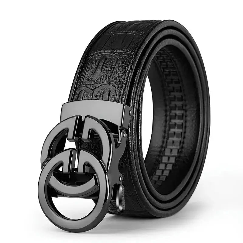 Ceinture en cuir véritable de haute qualité pour hommes Ceinture de taille pour hommes à boucle en alliage métallique automatique de luxe - Soldes-ShopOnline