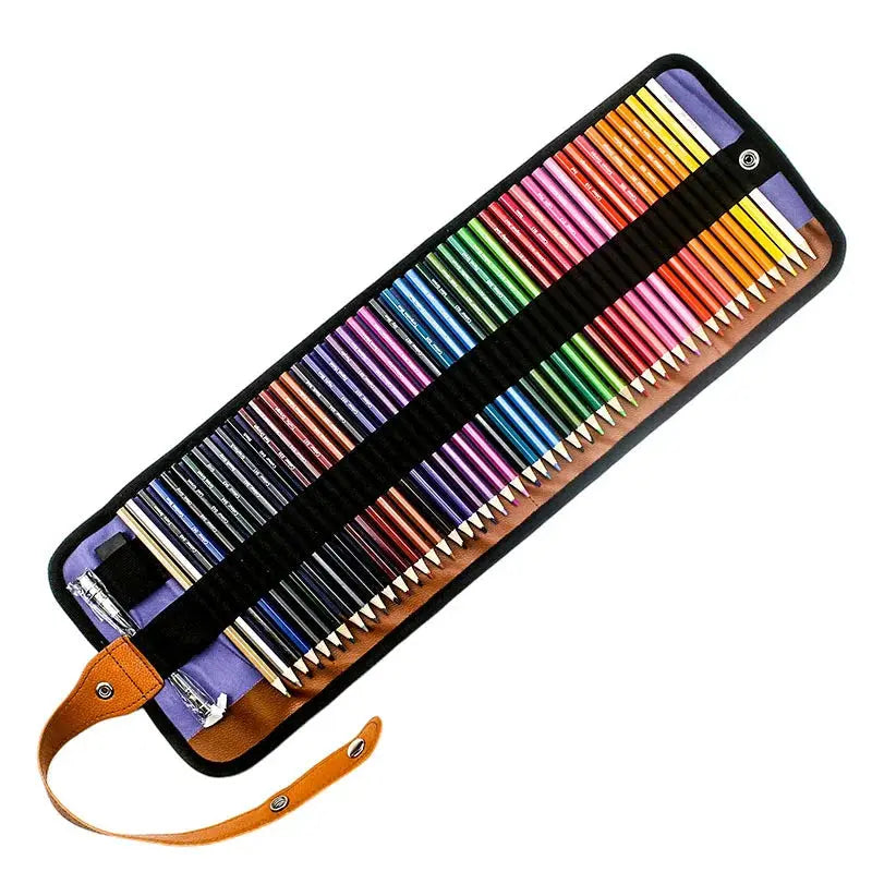 Ensemble de crayons 50/72 couleurs avec étui enroulable en toile Crayons d'art Bois d'huile professionnel Parfait pour les croquis de dessin de coloriage de l'étudiant Filles/Garçons - Soldes-ShopOnline