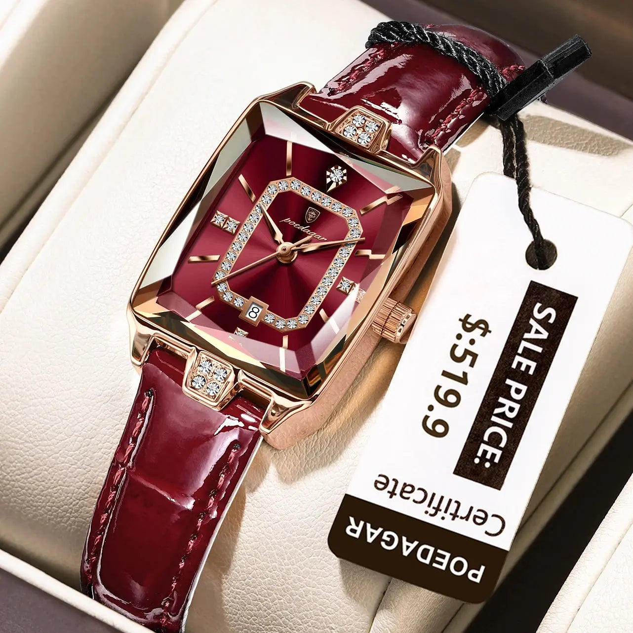 POEDAGAR Montre-bracelet de luxe pour femmes de haute qualité Montre rectangulaire à l'eau pour femme Montres en cuir Quartz pour femmes - Soldes-ShopOnline