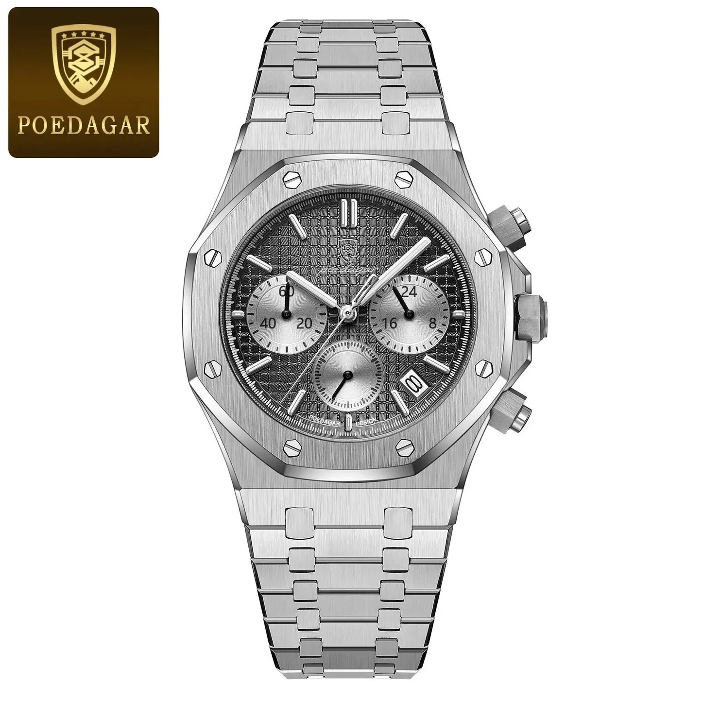 POEDAGAR Montres de luxe d’origine pour hommes Chronographe de date Montre à quartz en acier inoxydable Montre-bracelet étanche à la mode lumineuse pour homme - Soldes-ShopOnline