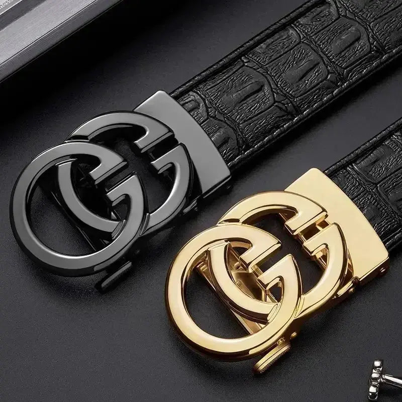 Ceinture en cuir véritable de haute qualité pour hommes Ceinture de taille pour hommes à boucle en alliage métallique automatique de luxe - Soldes-ShopOnline
