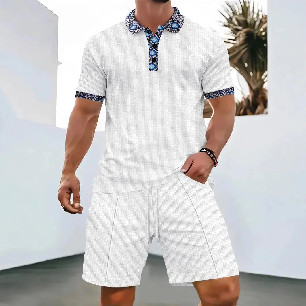 2025 Hommes nouvel été Waffle couleur unie zip-up revers costume à manches courtes shorts deux ensembles ensembles chill short polo zip pour hommes décontracter classe chics - Soldes-ShopOnline