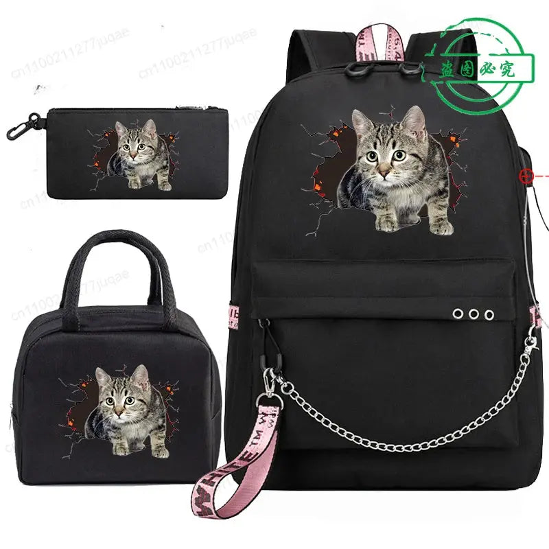 Sac de voyage Sacs à dos Sac d'école pour adolescents Chat drôle Anime Enfants Sac à dos Garçon Fille Sac à dos Sac d'école Sacs à pique-nique Sacs à dos 3pcs - Soldes-ShopOnline