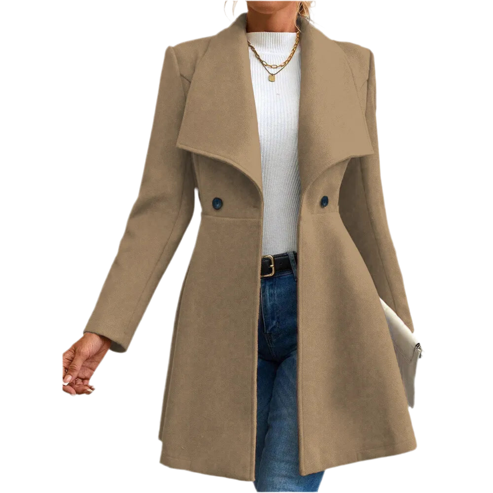 Manteau Femme Élégant Rouge - Veste Longue Boutonnée Col Revers Hiver Soldes-ShopOnline