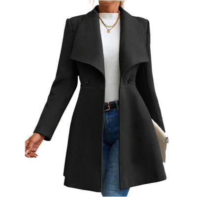 Manteau Femme Élégant Rouge - Veste Longue Boutonnée Col Revers Hiver Soldes-ShopOnline