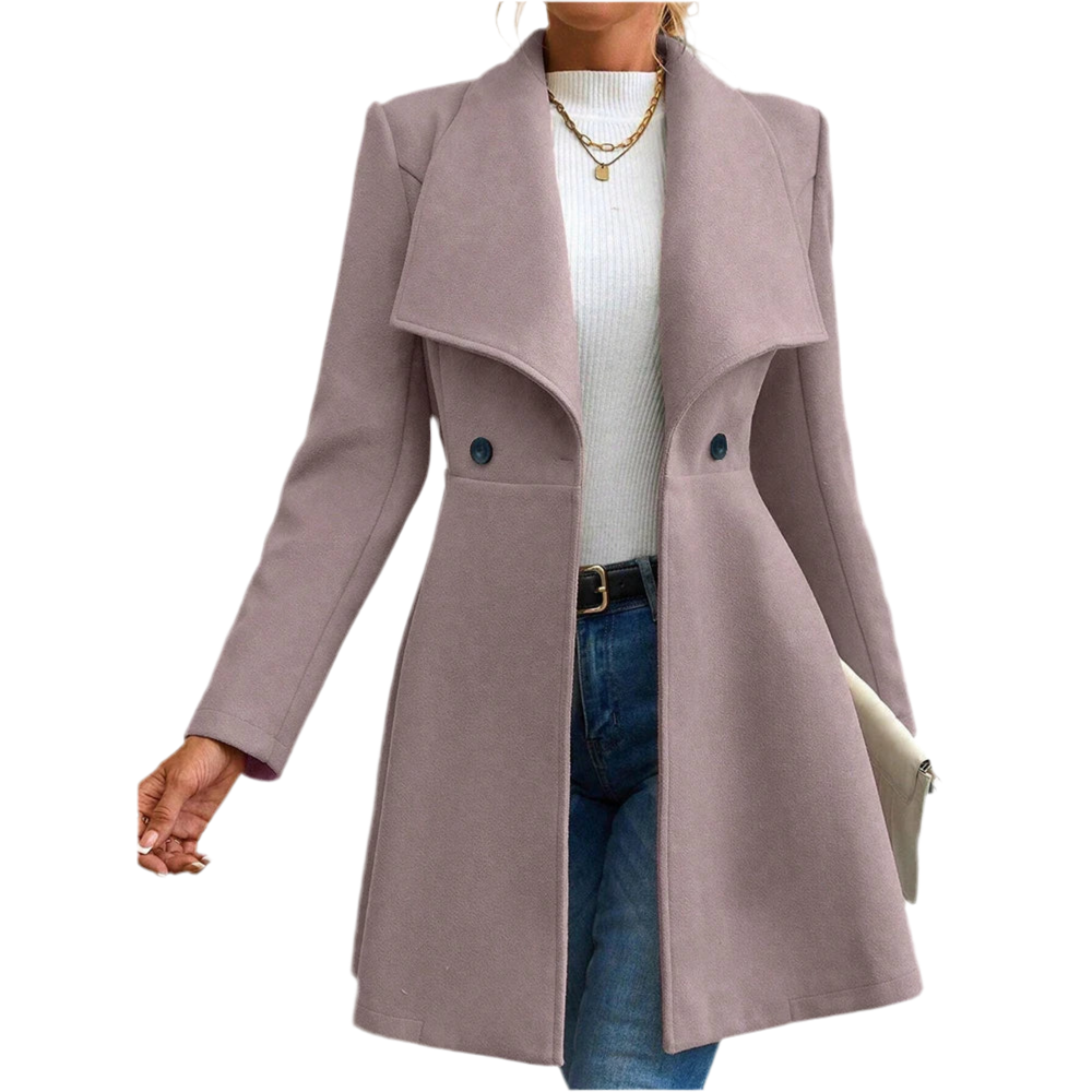 Manteau Femme Élégant Rouge - Veste Longue Boutonnée Col Revers Hiver Soldes-ShopOnline