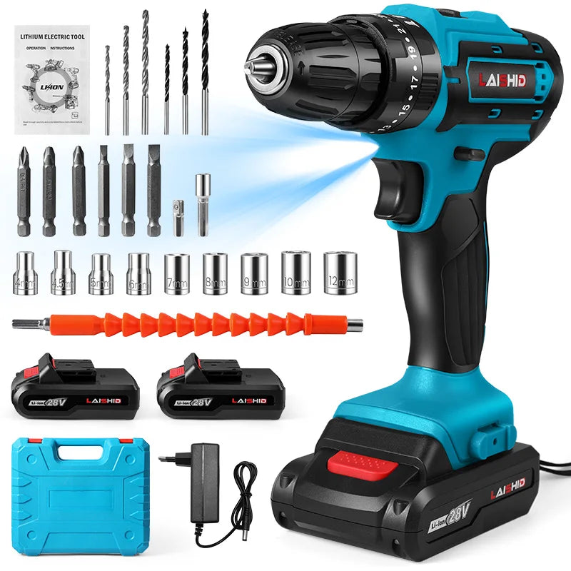 Perceuse Visseuse Sans Fil 45Nm 18V Moteur Brushless | 2 Vitesses, 2 Batteries Li-Ion, Coffret 23 Accessoires, DIY & Chantier Soldes-ShopOnline