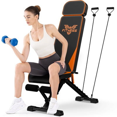 Adjustable Workout Weight Bench Full Body Exercise with Resistance Bands Weight Lifting Sit-Ups Home Gym Workouts Weight Bench Soldes-ShopOnline