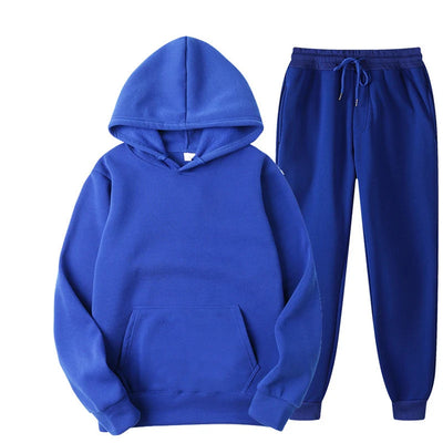 New Men Women Tracksuit Hoodies Casual Solid Color Thick Pullover and Long Pant 2-piece Set Men Autumn Fleece Jogger Sports Suit Soldes-ShopOnline