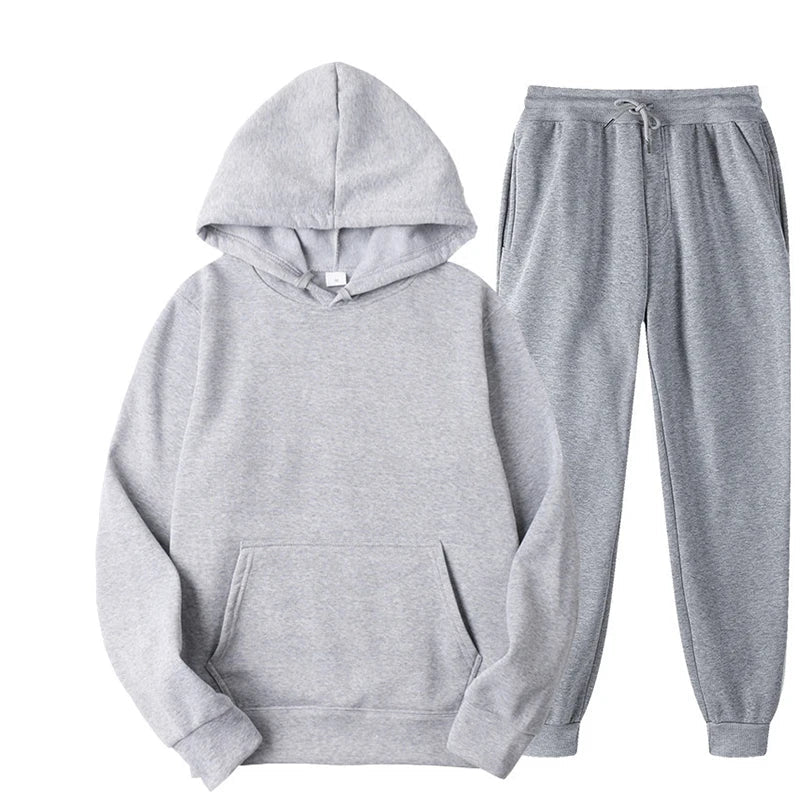 New Men Women Tracksuit Hoodies Casual Solid Color Thick Pullover and Long Pant 2-piece Set Men Autumn Fleece Jogger Sports Suit Soldes-ShopOnline