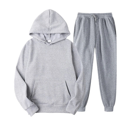 New Men Women Tracksuit Hoodies Casual Solid Color Thick Pullover and Long Pant 2-piece Set Men Autumn Fleece Jogger Sports Suit Soldes-ShopOnline