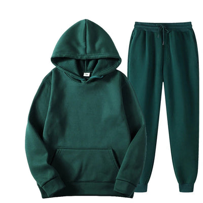 New Men Women Tracksuit Hoodies Casual Solid Color Thick Pullover and Long Pant 2-piece Set Men Autumn Fleece Jogger Sports Suit Soldes-ShopOnline