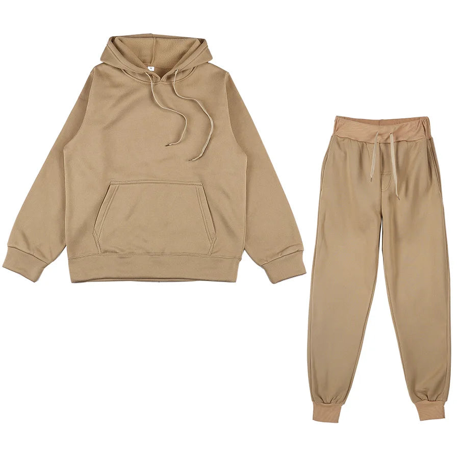 New Men Women Tracksuit Hoodies Casual Solid Color Thick Pullover and Long Pant 2-piece Set Men Autumn Fleece Jogger Sports Suit Soldes-ShopOnline
