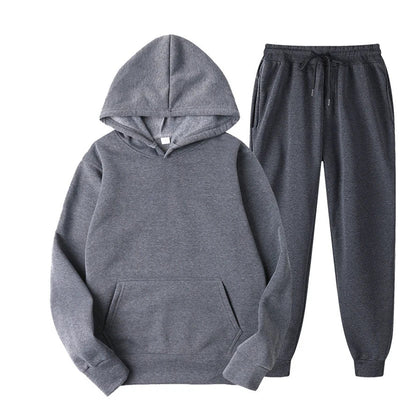New Men Women Tracksuit Hoodies Casual Solid Color Thick Pullover and Long Pant 2-piece Set Men Autumn Fleece Jogger Sports Suit Soldes-ShopOnline