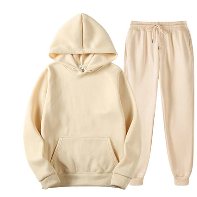 New Men Women Tracksuit Hoodies Casual Solid Color Thick Pullover and Long Pant 2-piece Set Men Autumn Fleece Jogger Sports Suit Soldes-ShopOnline