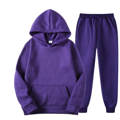 New Men Women Tracksuit Hoodies Casual Solid Color Thick Pullover and Long Pant 2-piece Set Men Autumn Fleece Jogger Sports Suit Soldes-ShopOnline