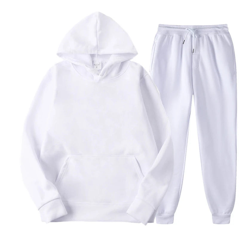 New Men Women Tracksuit Hoodies Casual Solid Color Thick Pullover and Long Pant 2-piece Set Men Autumn Fleece Jogger Sports Suit Soldes-ShopOnline