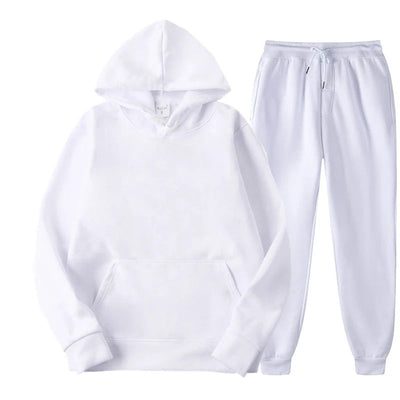 New Men Women Tracksuit Hoodies Casual Solid Color Thick Pullover and Long Pant 2-piece Set Men Autumn Fleece Jogger Sports Suit Soldes-ShopOnline
