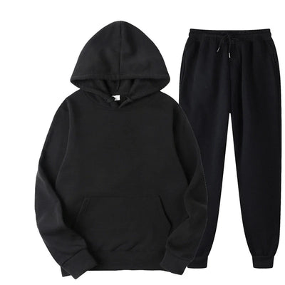 New Men Women Tracksuit Hoodies Casual Solid Color Thick Pullover and Long Pant 2-piece Set Men Autumn Fleece Jogger Sports Suit Soldes-ShopOnline