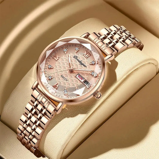 POEDAGAR Montre Femmes Nouvelle Mode Luxe Acier Inoxydable Montre-Bracelet Bracelet Simple Or Rose Étanche Lumineux Mesdames Montres Femmes - Soldes-ShopOnline