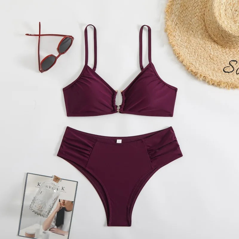 Bikini Triangle Push-Up Uni – Taille Mi-Haute, Décolleté V Profond, Femme S-XXXL Soldes-ShopOnline