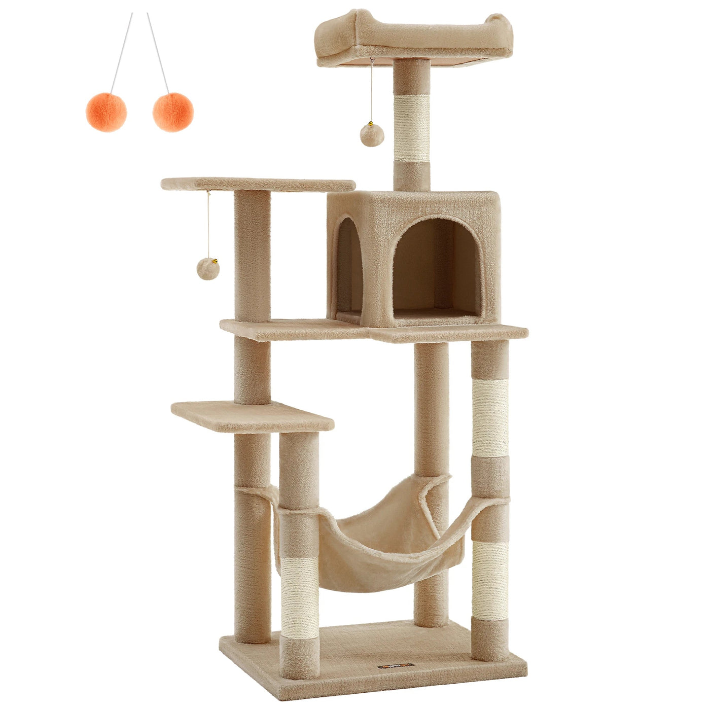 Feandrea Cat Tree, 143 cm Cat Tower for Indoor Cats, Multi-Level Plush Cat Condo with 4 Scratching Posts, 2 Perches, Cave Soldes-ShopOnline