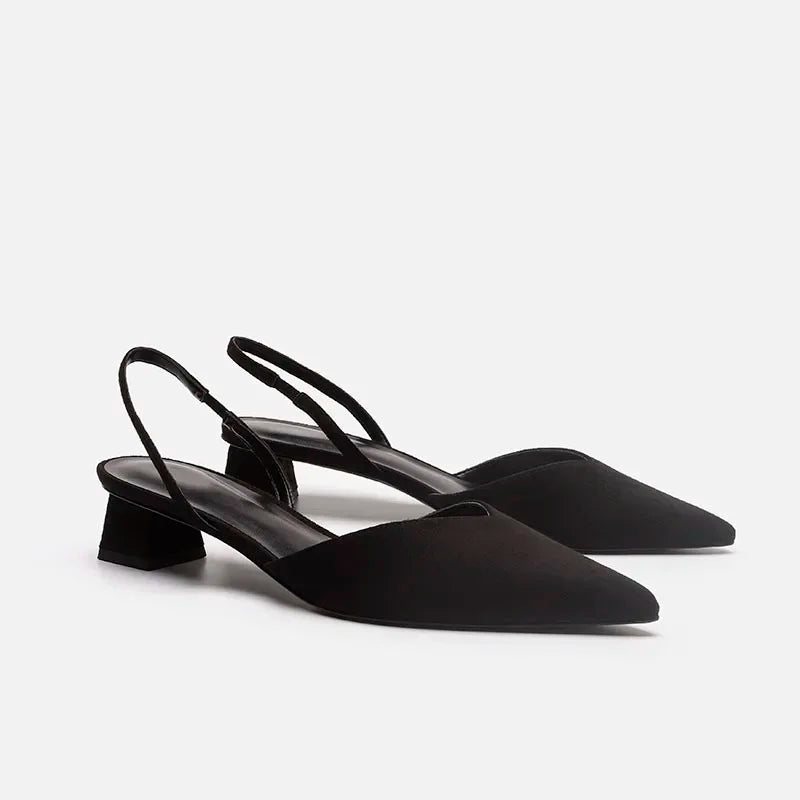 Sandales Femme EKMT Bout Fermé – Talon Bas 1-3 cm, Soie Sexy, Pointu, Noir Été Soldes-ShopOnline
