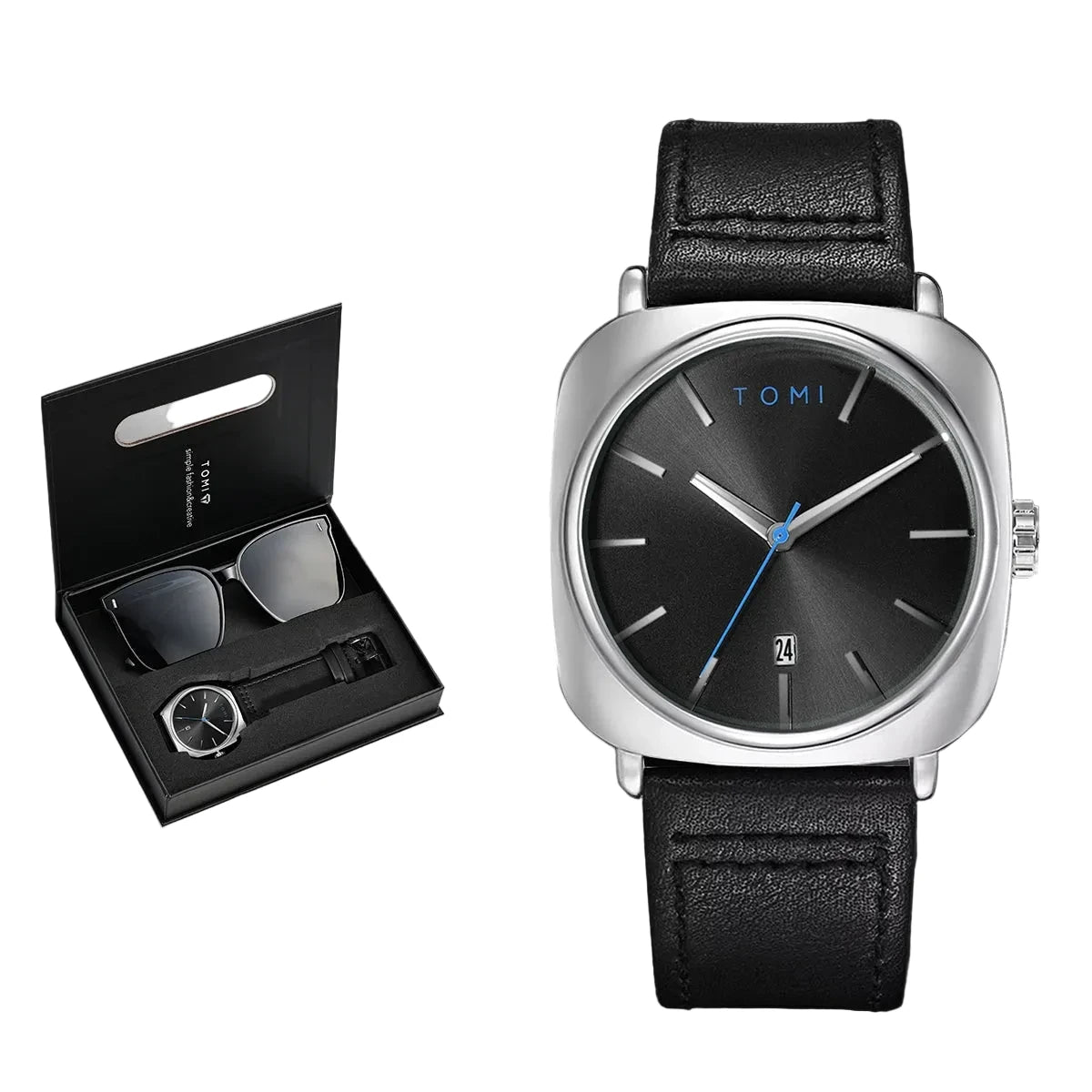 TOMI 2PCS Men Casual Fashion Watch Glasses Gift Set Classic Simple Square Case Men Quartz Watch Watch Clock Gift Set Reloj Soldes-ShopOnline