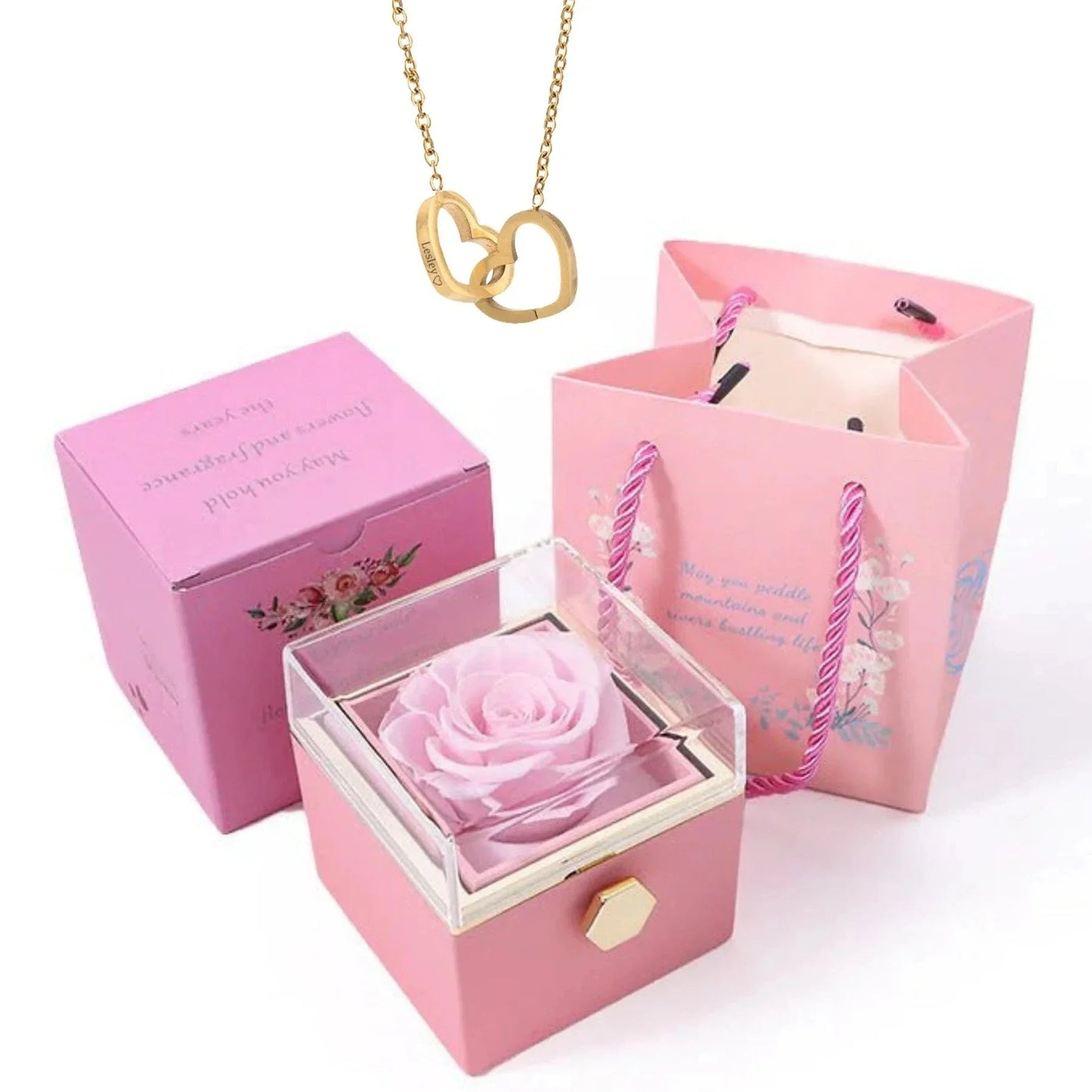 PolishedPlus Custom Names Heart Necklace Personalized Jewelry Rotating Rose Box Pendant Chain For Women Wife Valentine's Day Soldes-ShopOnline