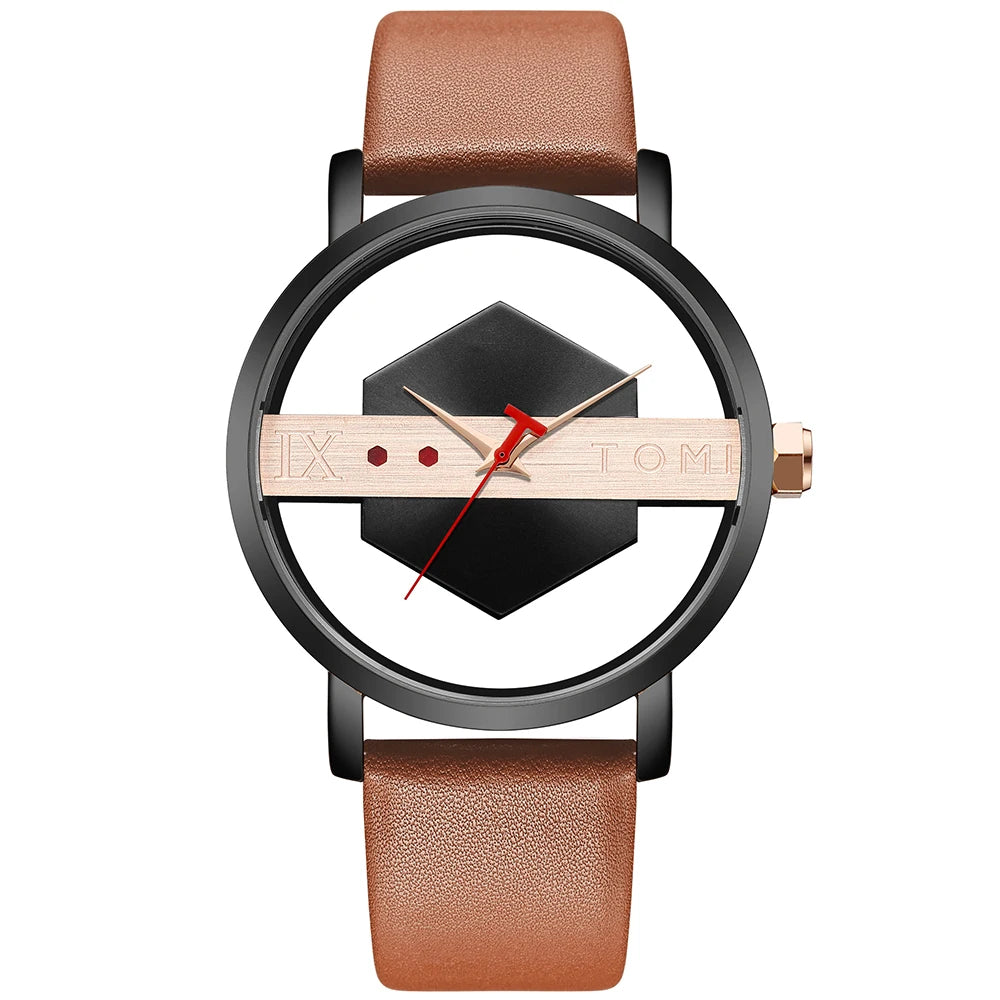 Montre Quartz Homme Squelette Bracelet Cuir | Résistante Chocs & Eau 3 Bar, Verre Hardlex, Style Business Casual Soldes-ShopOnline