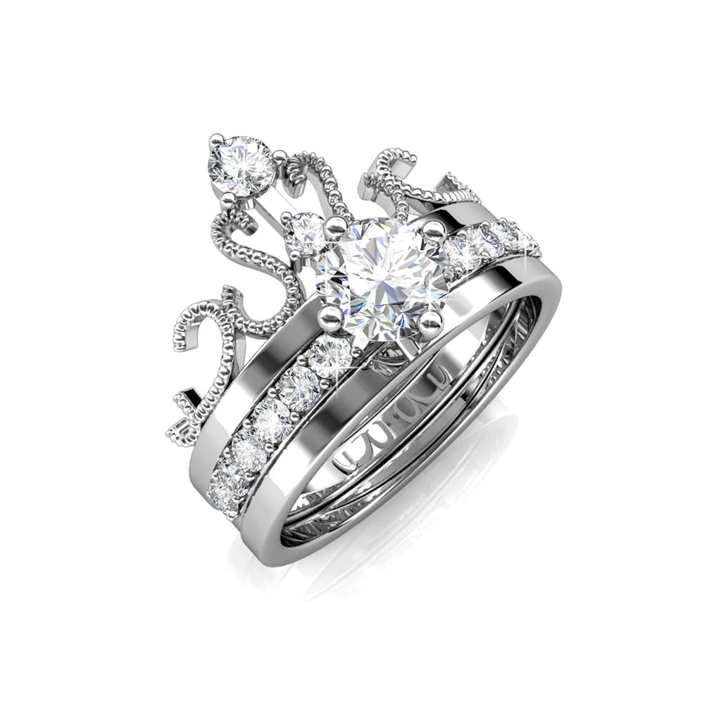 Daisini – Set Bague Couronne 2-en-1 Stackable Cristaux Autrichiens AAAA | Laiton Plaqué Or Rose, Mariage & Soirée Soldes-ShopOnline