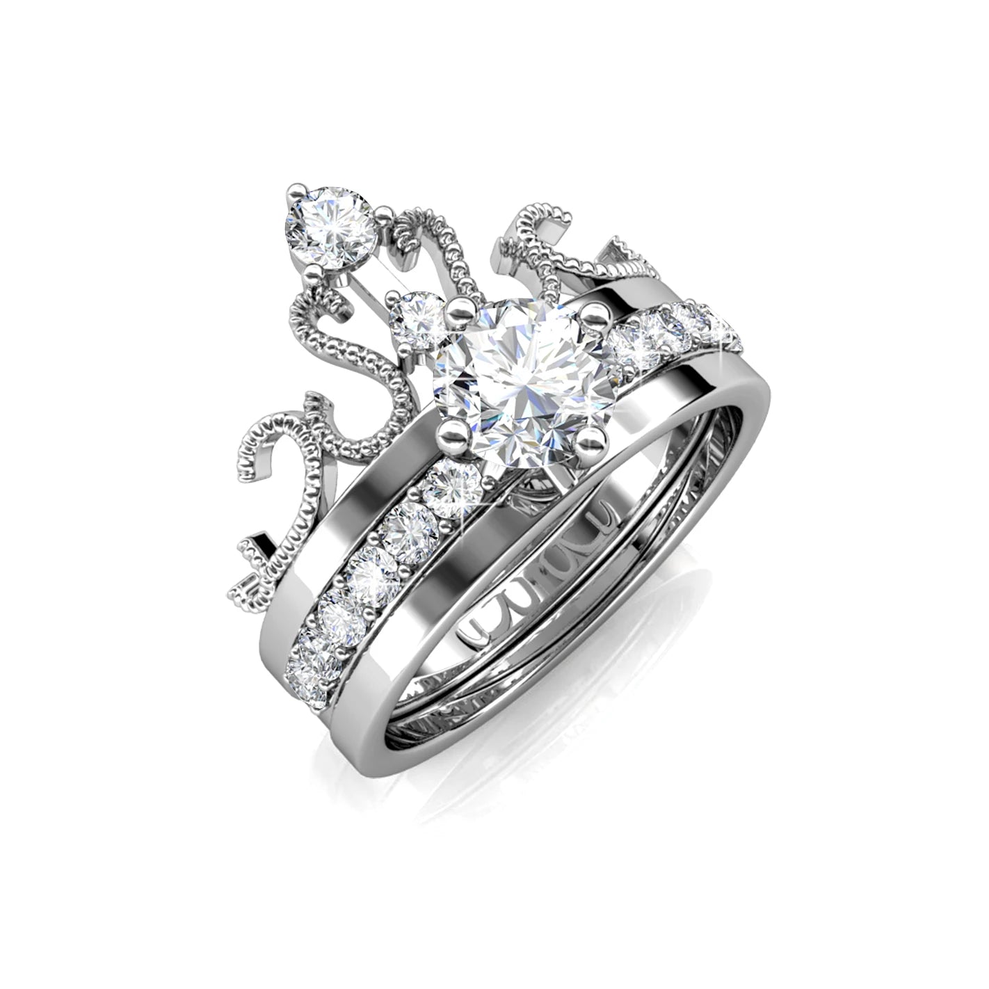 Daisini – Set Bague Couronne 2-en-1 Stackable Cristaux Autrichiens AAAA | Laiton Plaqué Or Rose, Mariage & Soirée Soldes-ShopOnline