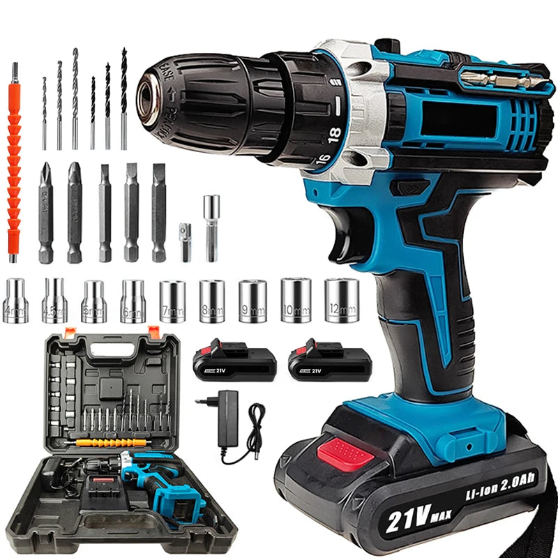 Perceuse Visseuse Sans Fil 45Nm 18V Moteur Brushless | 2 Vitesses, 2 Batteries Li-Ion, Coffret 23 Accessoires, DIY & Chantier Soldes-ShopOnline