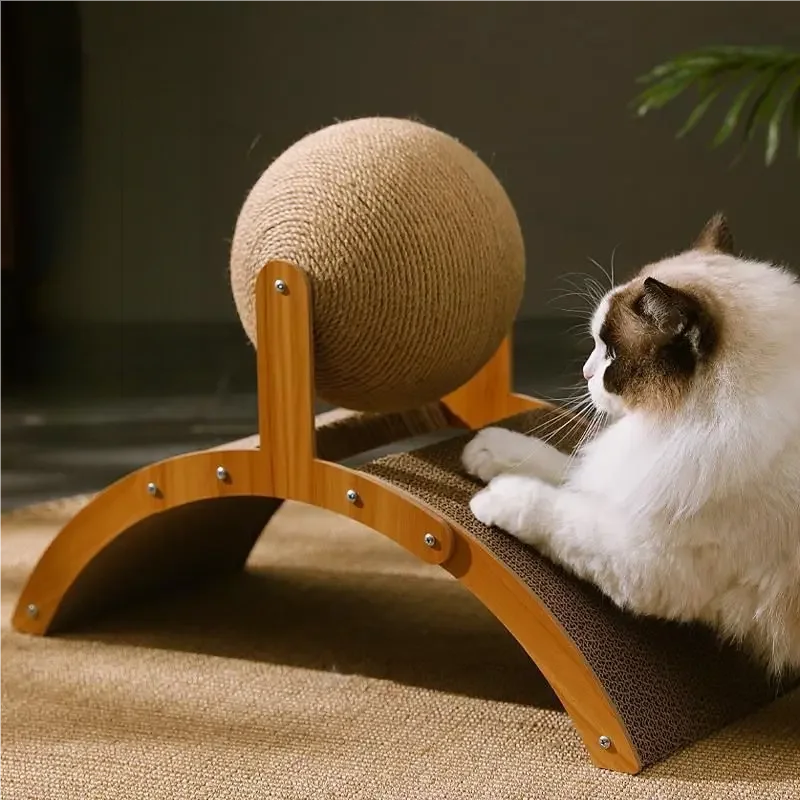 Griffoir Boule en Bois 2-en-1 – Jouet Grattoir Sisal Solide pour Chat Soldes-ShopOnline
