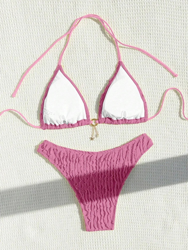 Bikini 2 Pièces Volanté Halter ZerZerOne – Maillot de Bain Femme Été Plage, Tailles S-XL Soldes-ShopOnline