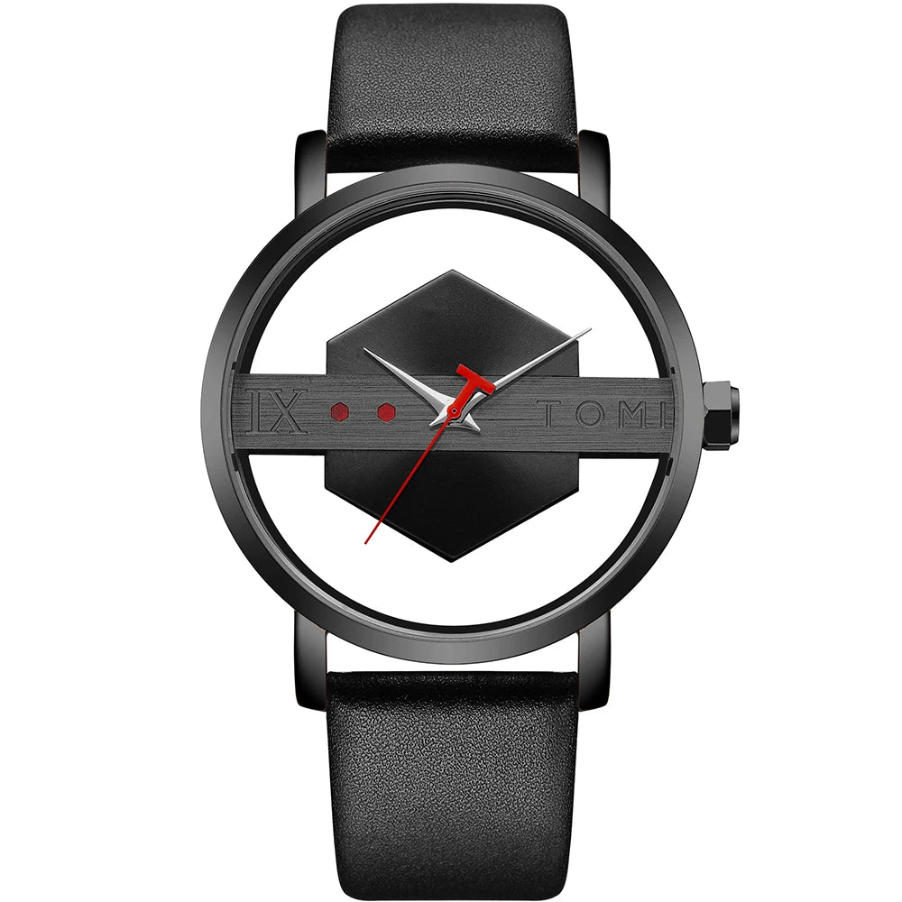 Montre Quartz Homme Squelette Bracelet Cuir | Résistante Chocs & Eau 3 Bar, Verre Hardlex, Style Business Casual Soldes-ShopOnline